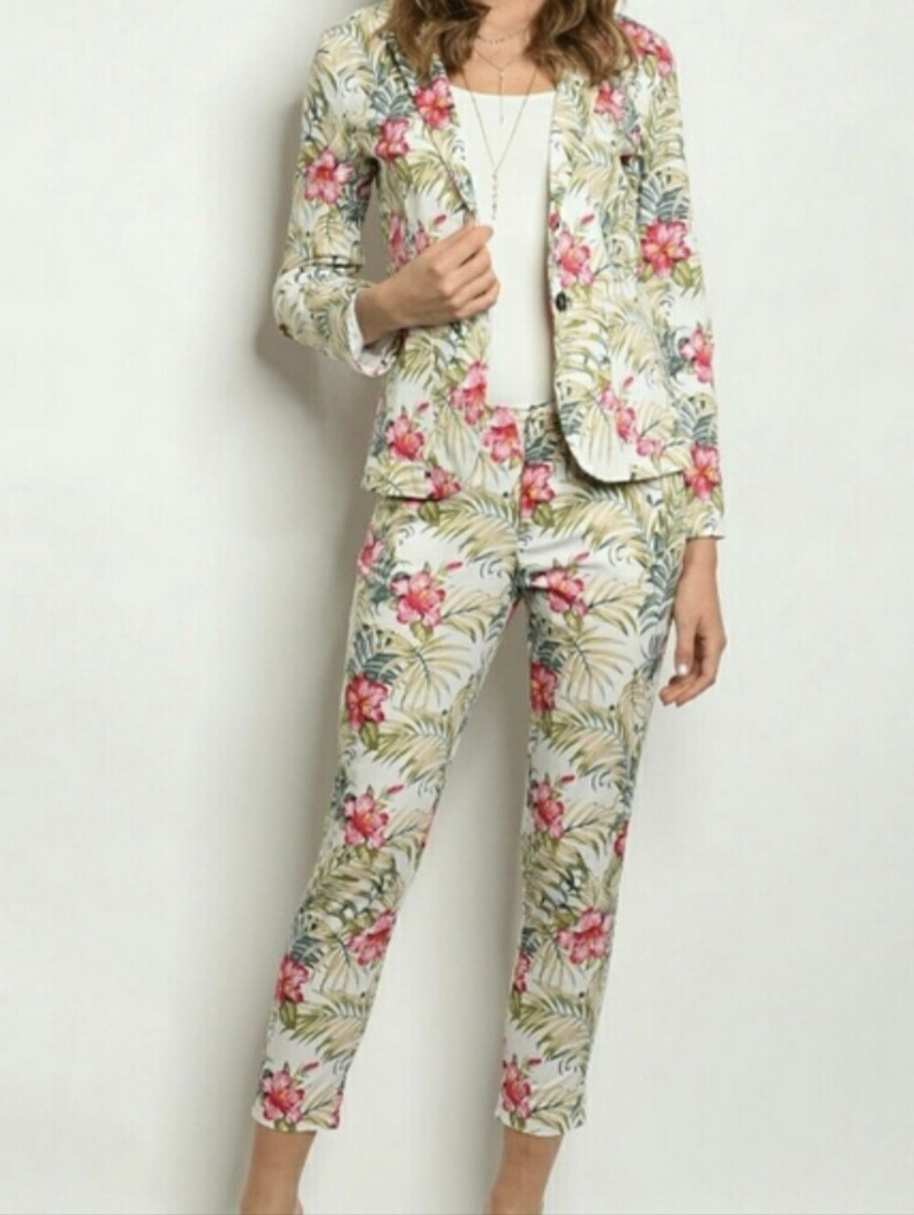 Tea n Cup Pink & Green Tropical Print Suit